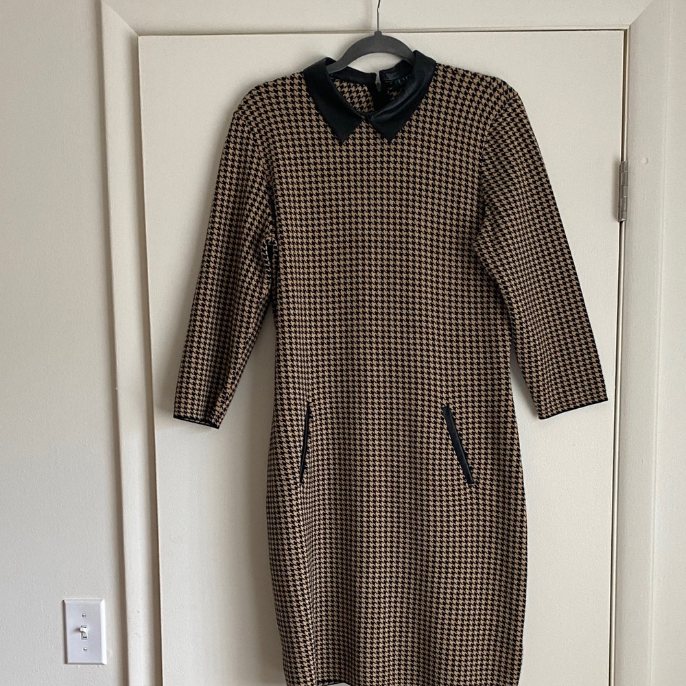Ralph Lauren Houndstooth Dress with Black Collar